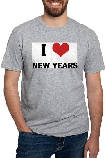 CafePress I Love NEW Years Fitted T Shirt Men's Semi-Fitted Classic Cotton T-Shirt - Heather Gray