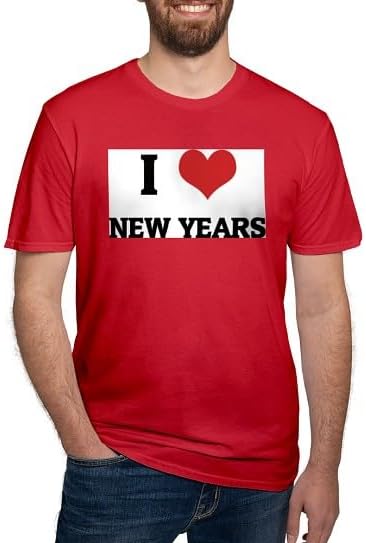 CafePress I Love NEW Years Fitted T Shirt Men's Semi-Fitted Classic Cotton T-Shirt - Red