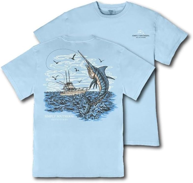 Simply Southern Blue Marlin - Fishing - Boat - Adult T-Shirt - Adult Mineral Wash - Glacier Blue