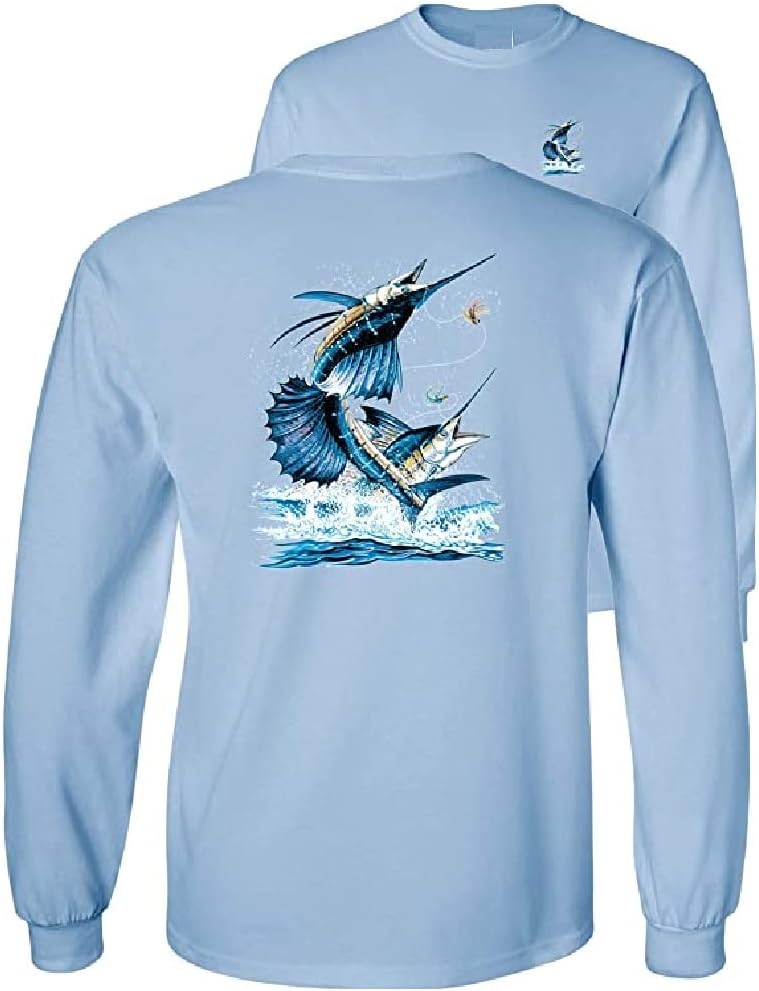 Sailfish DEEP SEA Fishing Salt Water Fish Long Sleeve TEE - Light Blue