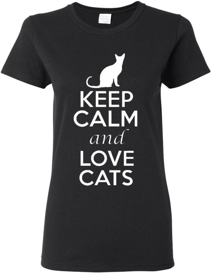Ladies Keep Calm and Love Cats T-Shirt Tee - Black