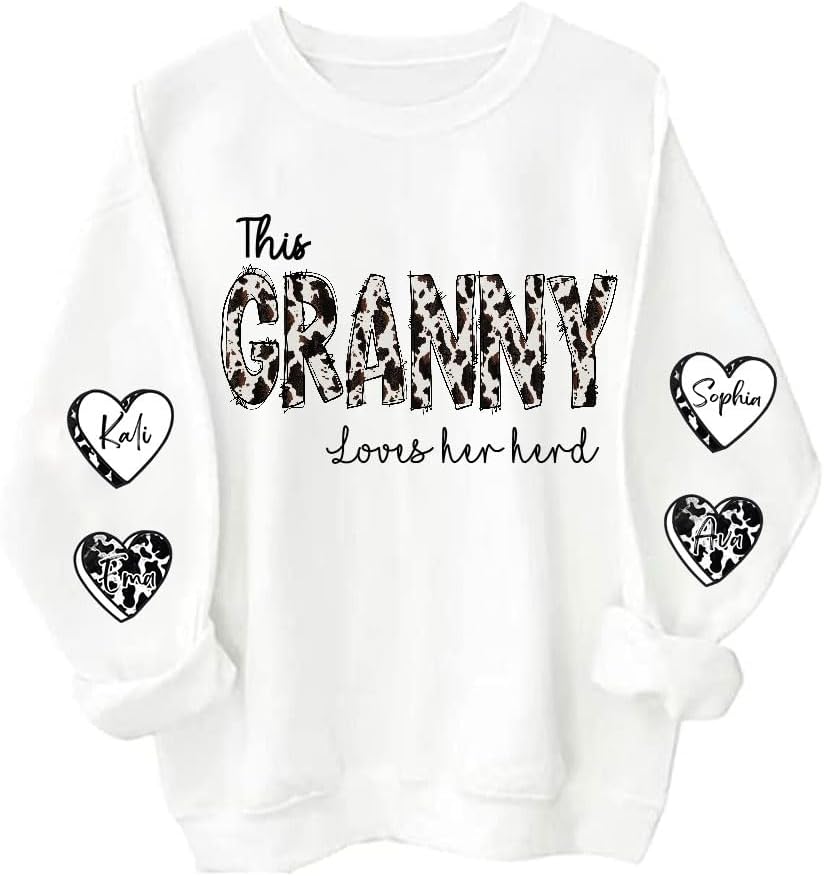 Personalized Mama Sweatshirt, Cowhide Mama Loves her Herd with Highland Cows, Birthday, for Mom - B4 - Granny