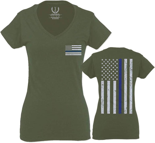 0084. American Flag Thin Blue Line Police Lives Matter Support Patriotic NY Sheriff Long Sleeve Men's - Black