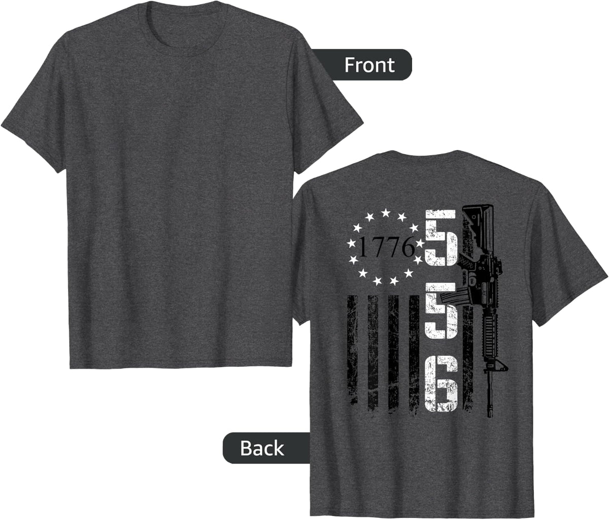 5.56mm Ammo - 2nd Amendment Pro Gun AR15 (ON BACK) T-Shirt - Dark Heather Grey