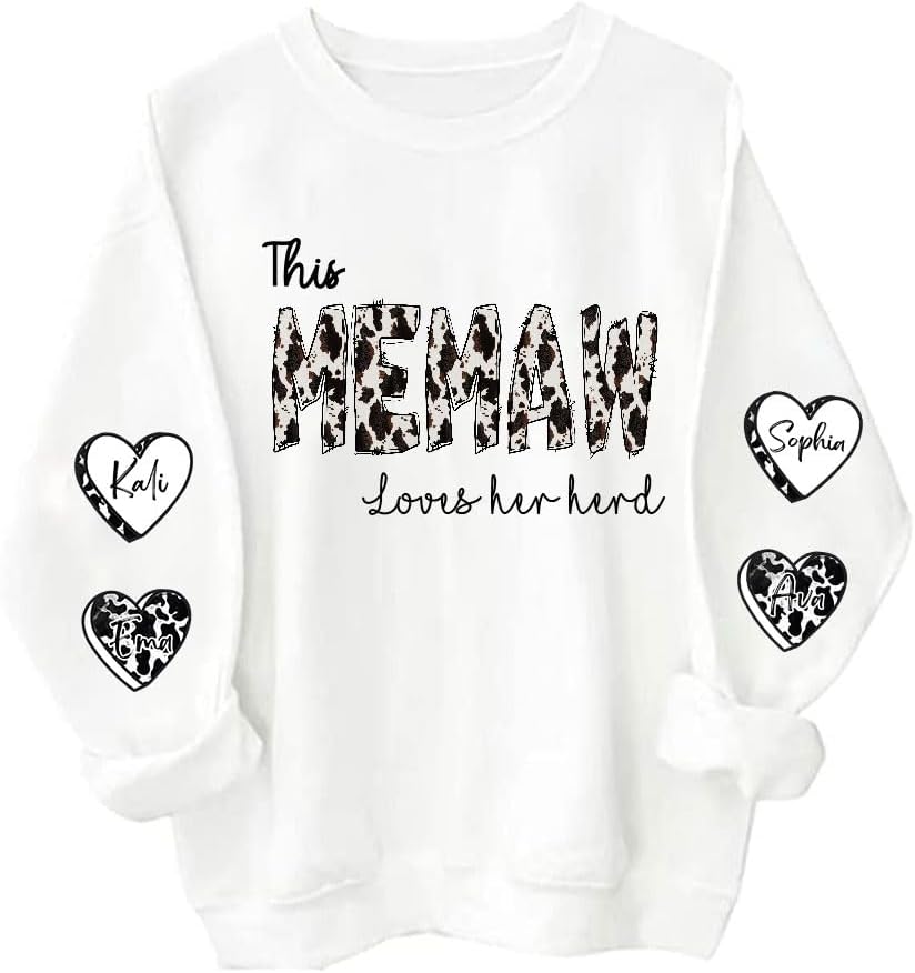 Personalized Mama Sweatshirt, Cowhide Mama Loves her Herd with Highland Cows, Birthday, for Mom - B6 - Memaw