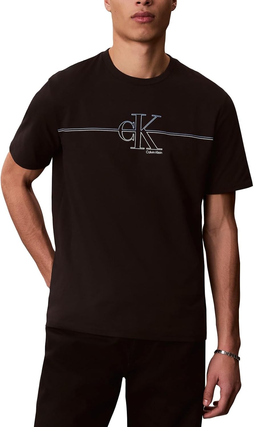Calvin Klein Men's Classic Fit Short Sleeve Ck Line Crewneck Tee - Black