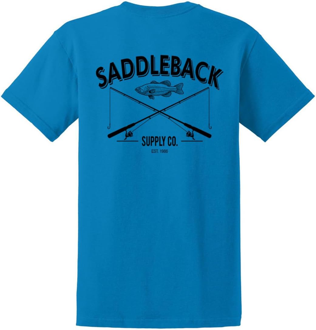 Saddleback Supply Men's Fishing Logo Heavyweight Cotton Tees - Sapphire \/ Black Fishing Logo
