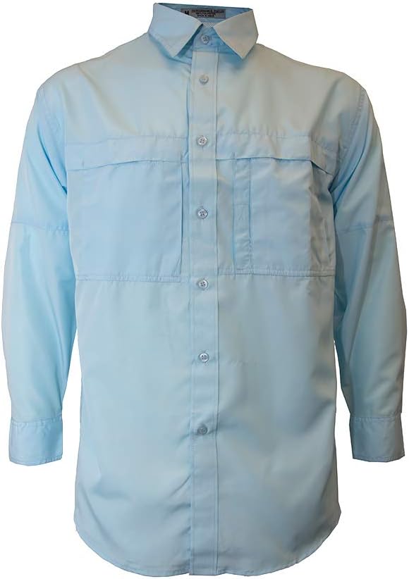 Men's Pescador Long Sleeve Fishing Shirt, Lightweight Polyester Button Down with Vented Back - Tall Sky Blue