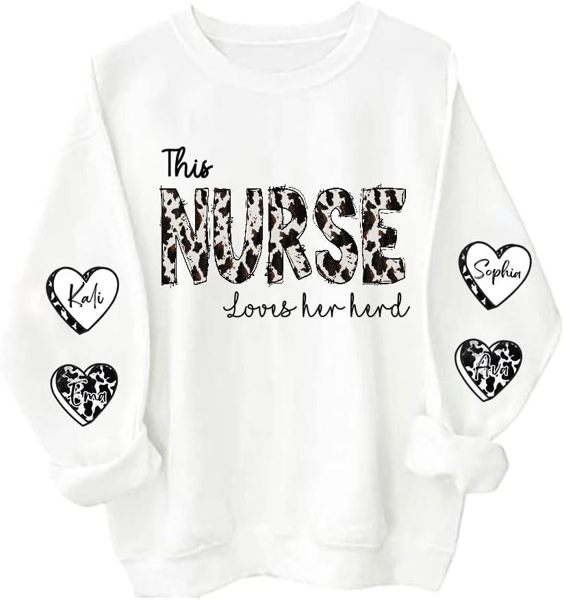 Personalized Mama Sweatshirt, Cowhide Mama Loves her Herd with Highland Cows, Birthday, for Mom - B9 - Nurse