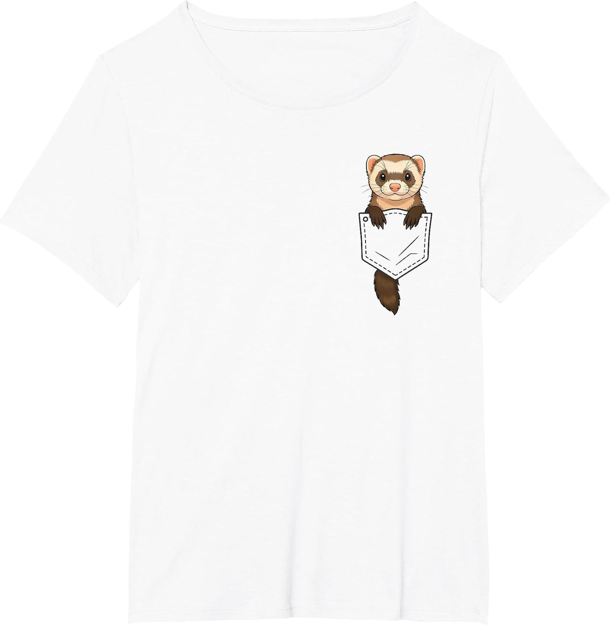 Funny Ferret Peeking in Pocket Animal Lover Men Women Kids T-Shirt - White