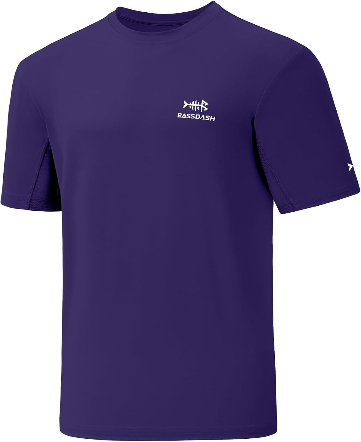 BASSDASH Men’s UPF 50+ Sun Protection Fishing Shirt Short Sleeve UV T-Shirt - Purple\/White Logo