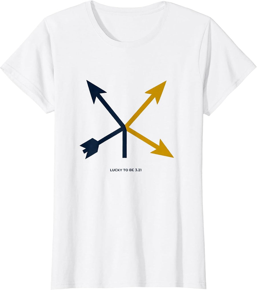 Women's Lucky To Be 3.21 Minimalist Down Syndrome Awareness Arrows T-Shirt - White