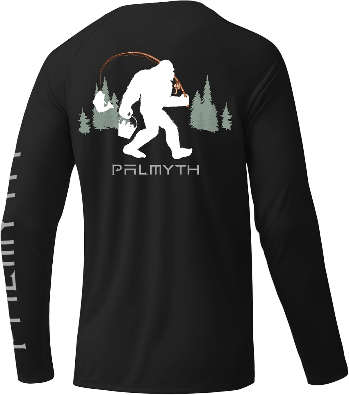Palmyth Fishing Shirts for Men Long Sleeve UPF 50+ Sun Protection Tee - Black \/ Bigfoot Fishing