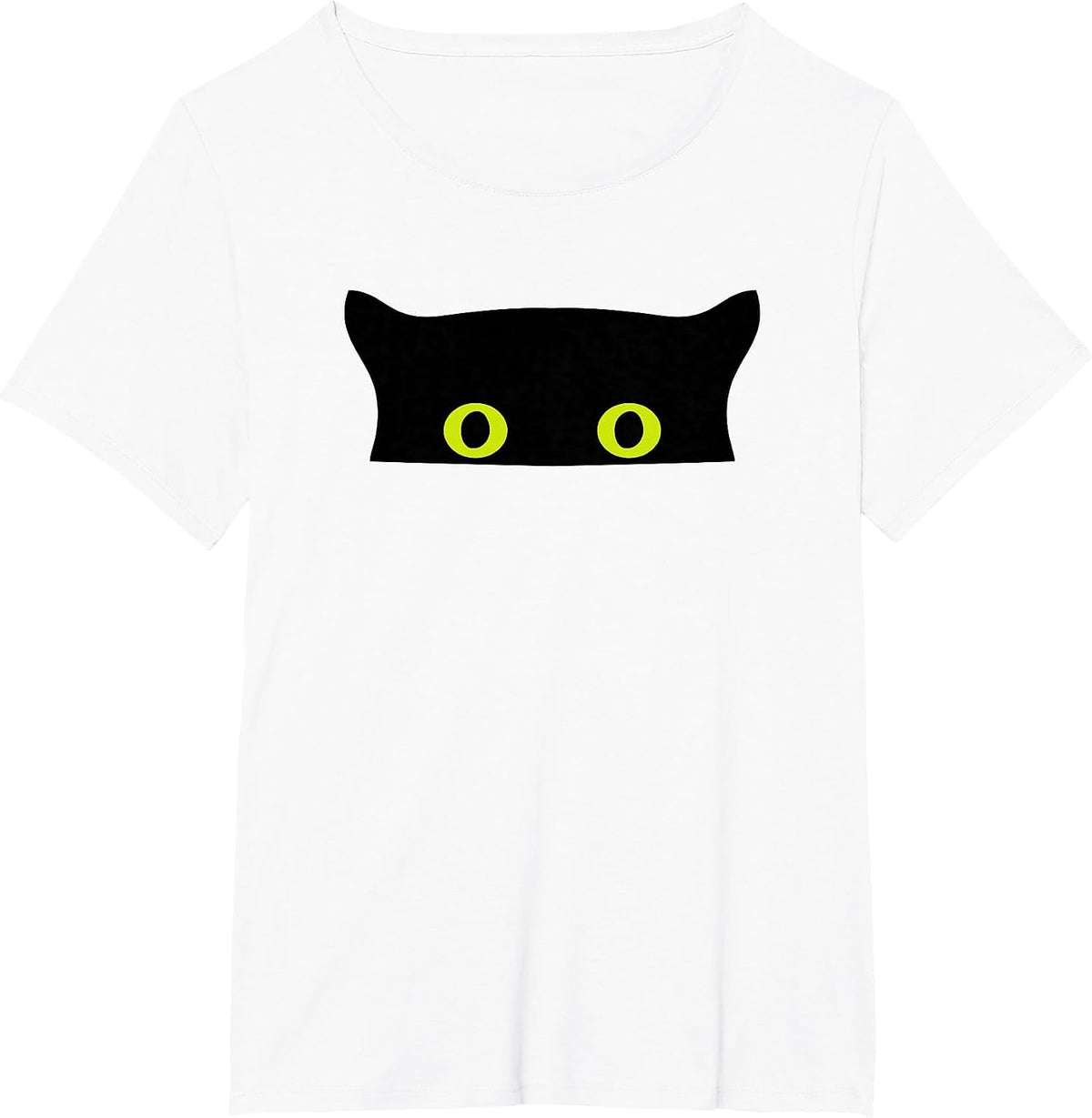 Funny Animal Black Cat Face Peeking Eyes T-Shirt - White