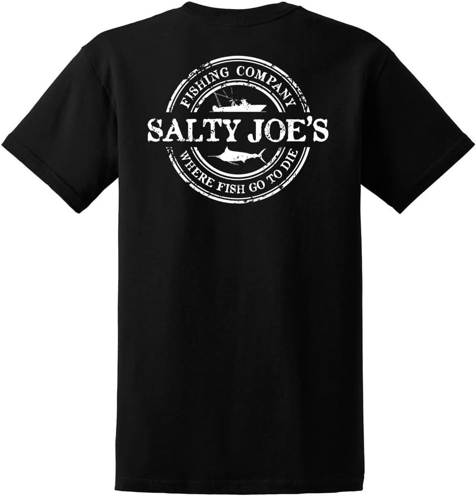 SALTY JOES Men's Fishing Co. Logo Heavy Cotton Tees - Black \/ White Fishing Co. Logo