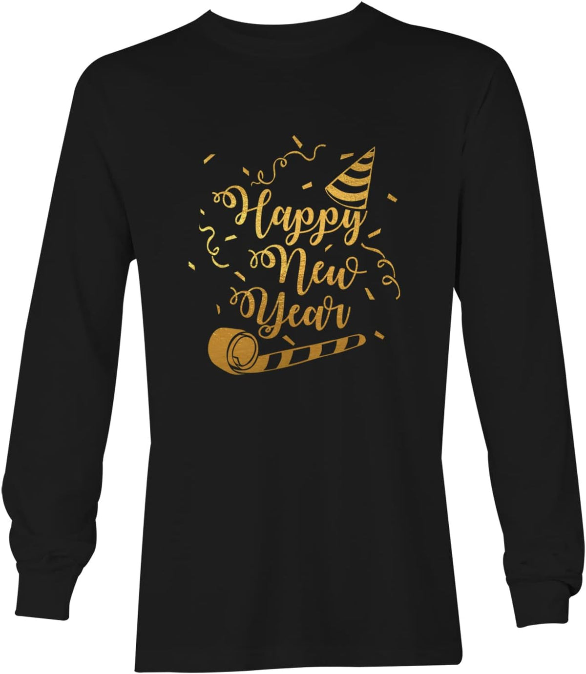 Tcombo Happy New Year - Gold Foil Celebrate Unisex Long Sleeve Shirt - Black