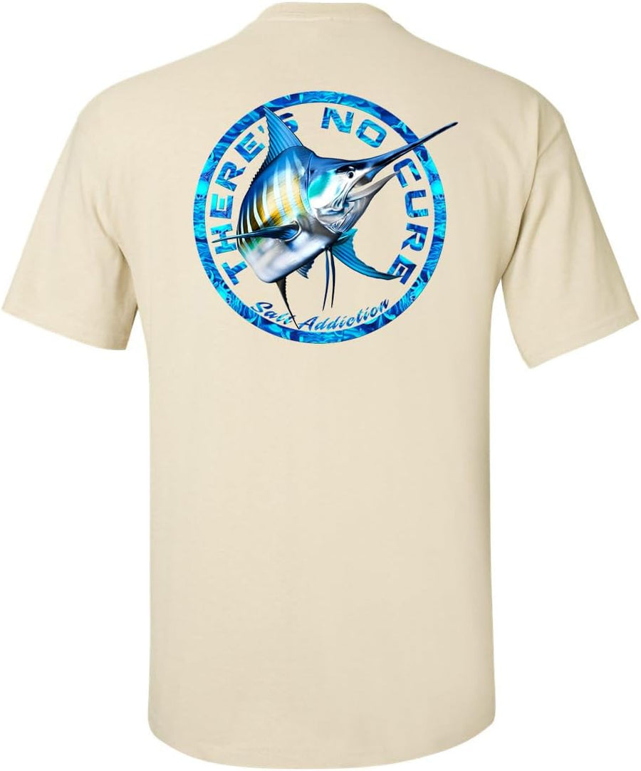 Salt Addiction Marlin Fishing T-Shirt, White Cotton, Graphic Design Front and Back Logo, Short Sleeve, S-5XL Sizes - Sand