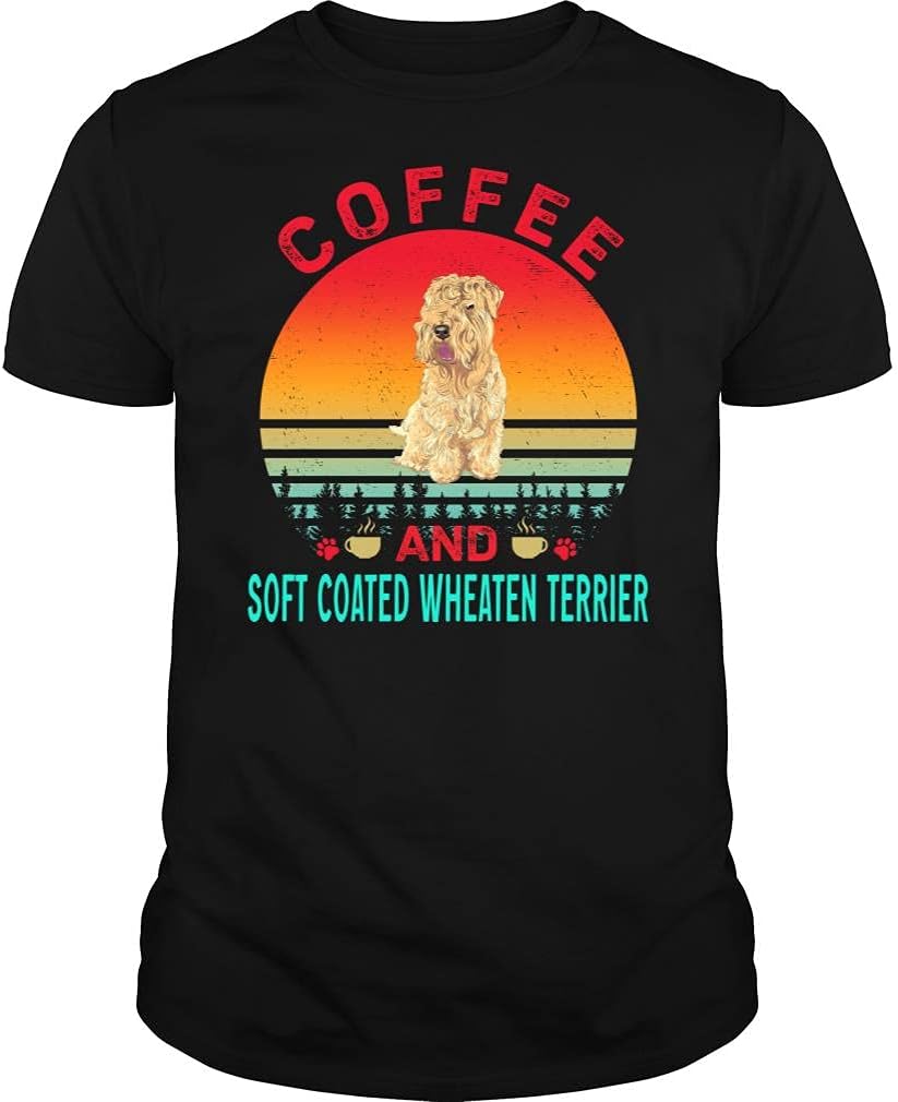 Coffee and Soft Coated Wheaten Terrier Vintage Tshirt - Unisex Tee - Black