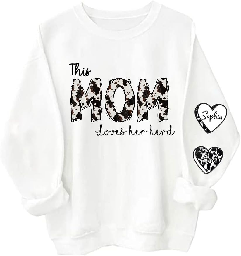 Personalized Mama Sweatshirt, Cowhide Mama Loves her Herd with Highland Cows, Birthday, for Mom - A6 - Mom
