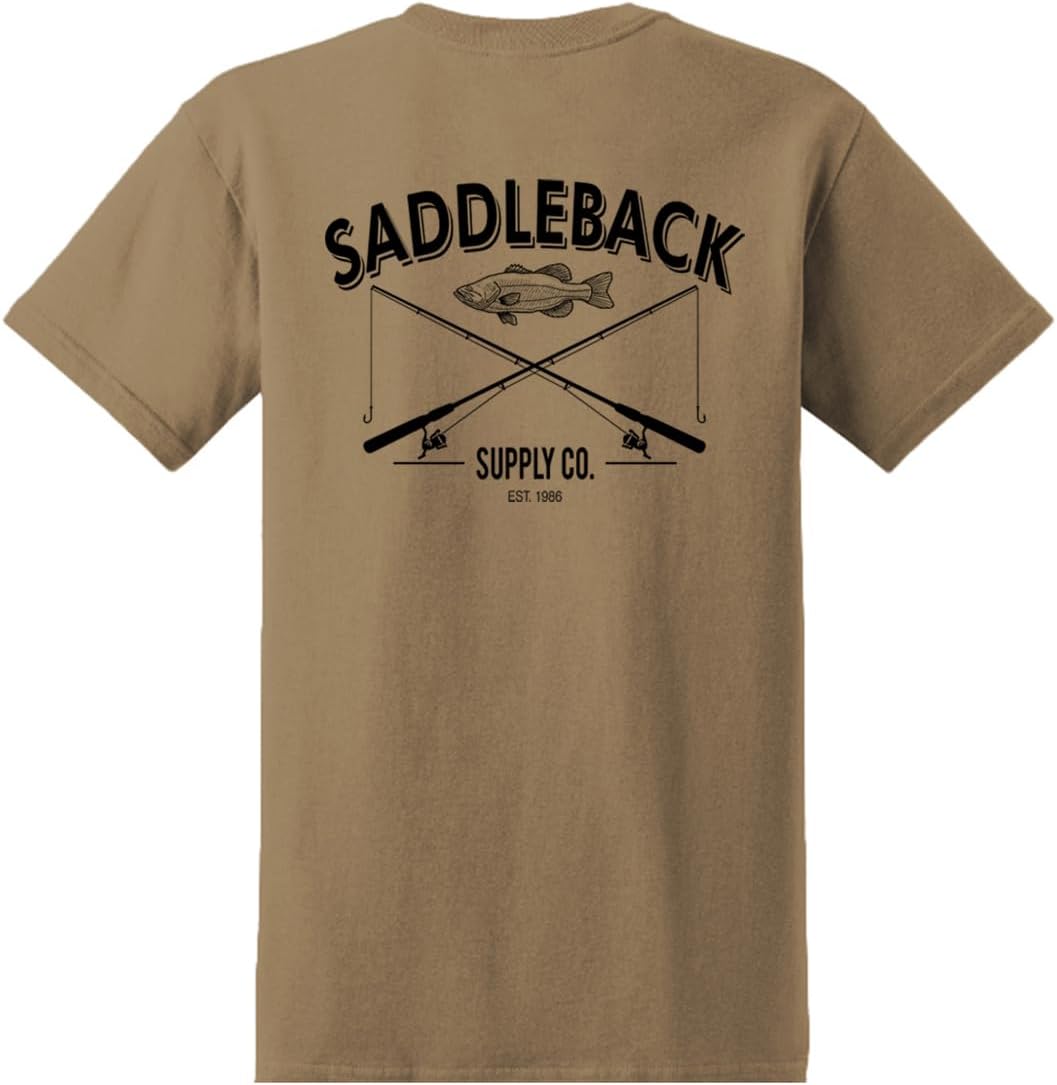 Saddleback Supply Men's Fishing Logo Heavyweight Cotton Tees - Sand \/ Black Fishing Logo