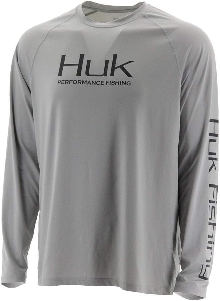 Huk Men's Pursuit Hogzilla | Long Sleeve Performance Fishing Shirt with +30 UPF Sun Protection, Seashell Pink, Small - Gray