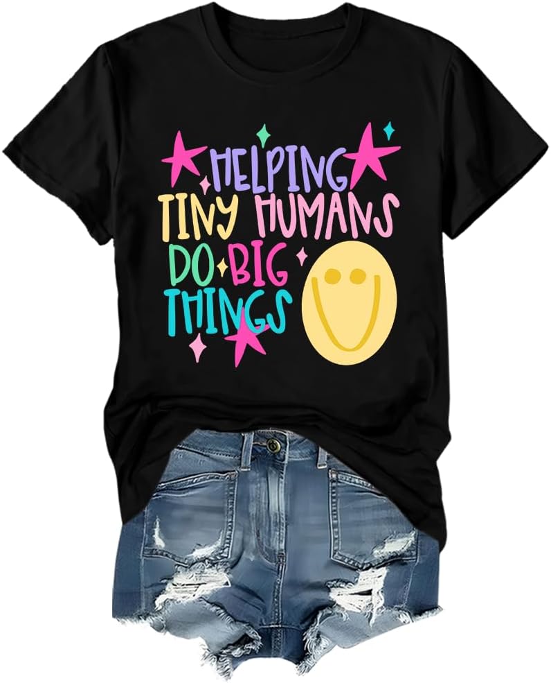 Helping Tiny Humans Do Big Things Shirt Teacher Back to School T-Shirt - Black