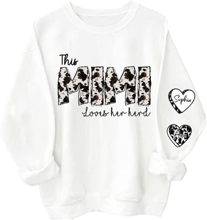 Personalized Mama Sweatshirt, Cowhide Mama Loves her Herd with Highland Cows, Birthday, for Mom - A3 - Mimi
