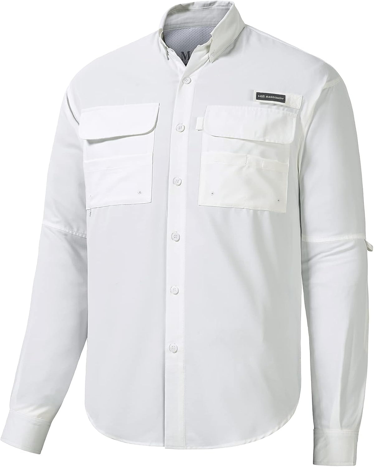 BASSDASH Men's Performance Fishing Hiking Shirt UPF 50 Button Down Long Sleeve Quick Dry FS21M - White