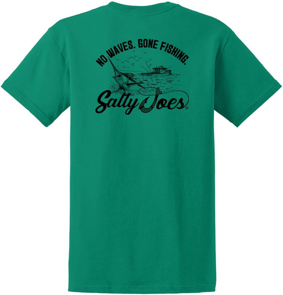 SALTY JOES Men's Hooking a Marlin Heavy Cotton Tees - Kelly \/ Black Hooking a Marlin Logo