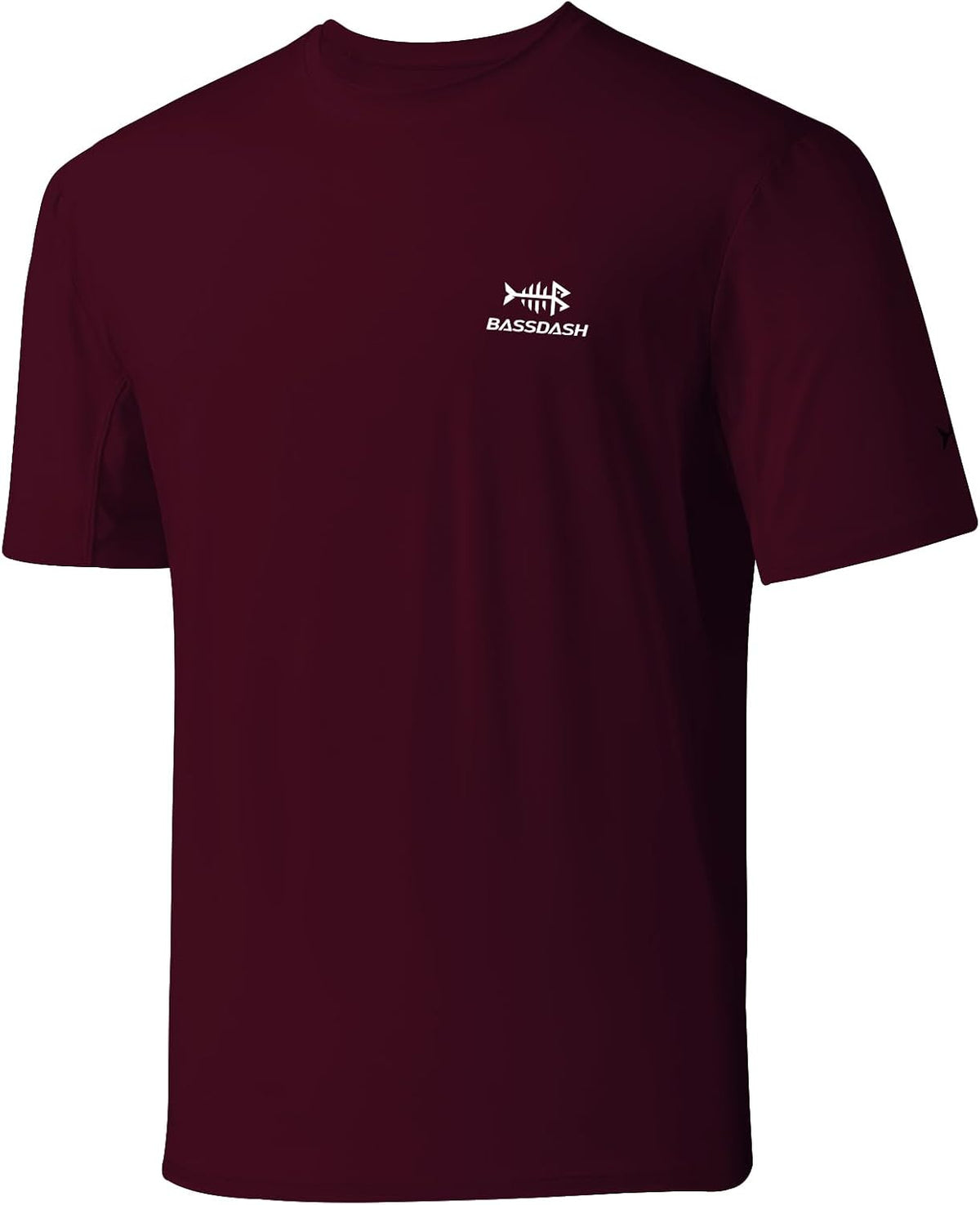 BASSDASH Men’s UPF 50+ Sun Protection Fishing Shirt Short Sleeve UV T-Shirt - Burgundy\/White Logo