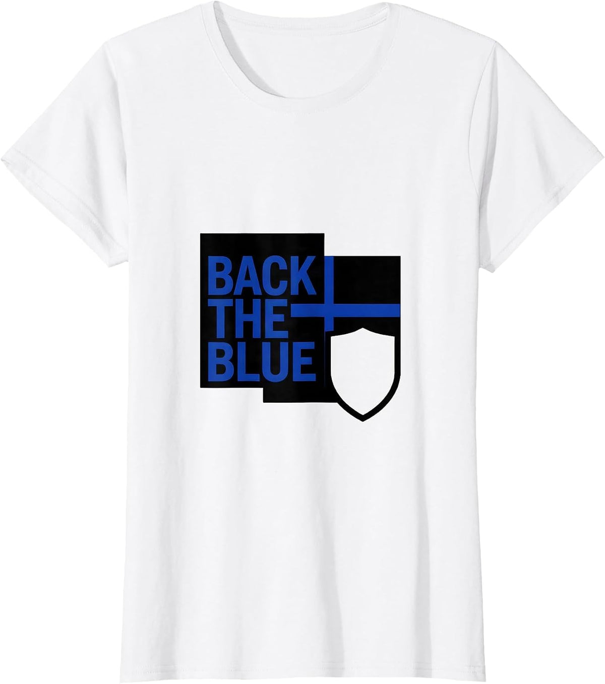 Women's Back The Blue Thin Blue Line Police Support Officer Tribute T-Shirt - White