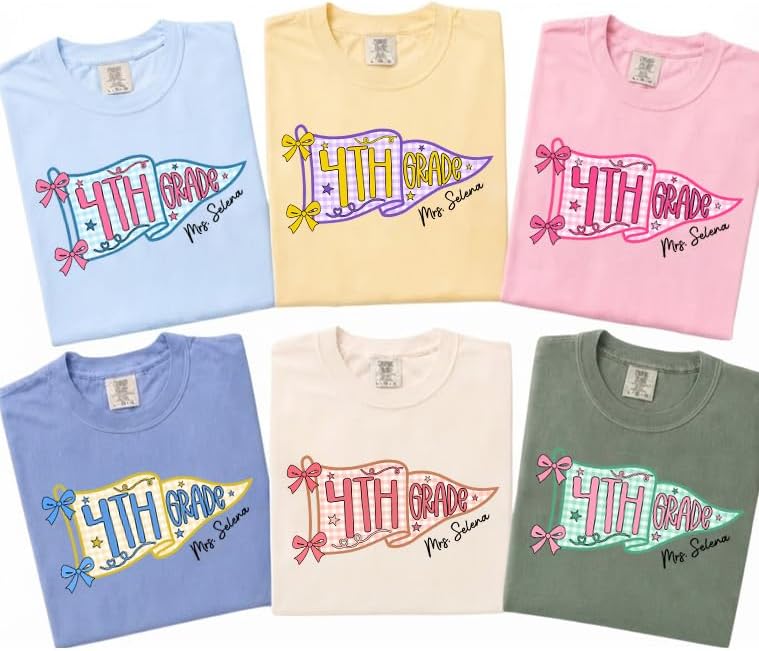 Custom Grade and Name Teacher Shirt, Personalized Pennant Flag Team Tee - Style 3