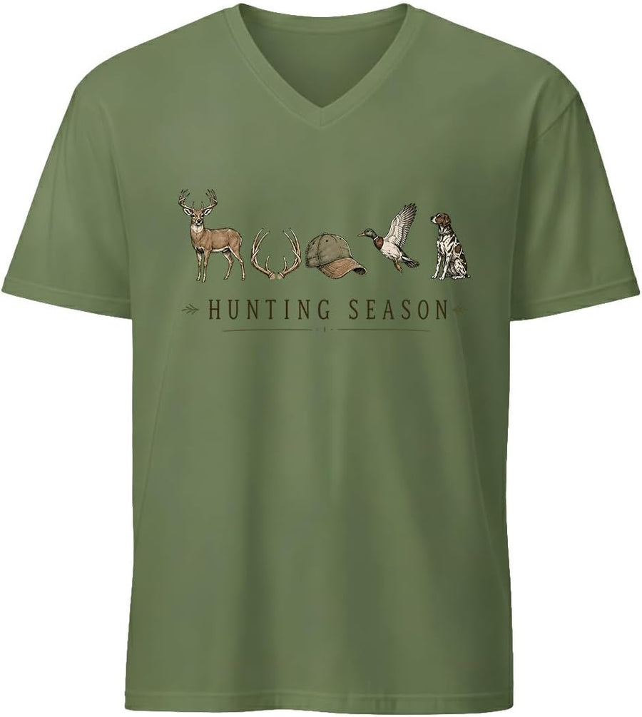 Hunting Season Shirt for Men Mallard Duck Deer Hunting Hunter T-Shirt - V-Neck Green-vneck