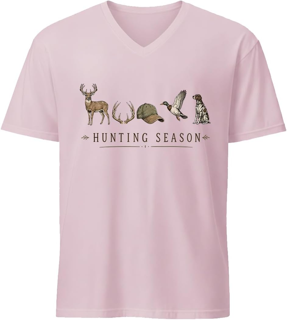 Hunting Season Shirt for Men Mallard Duck Deer Hunting Hunter T-Shirt - V-Neck Pink-vneck