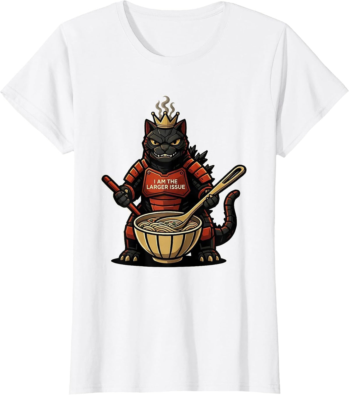 Women's I Am The Larger Issue Funny Kaiju Cat Ramen Samurai Art T-Shirt - White