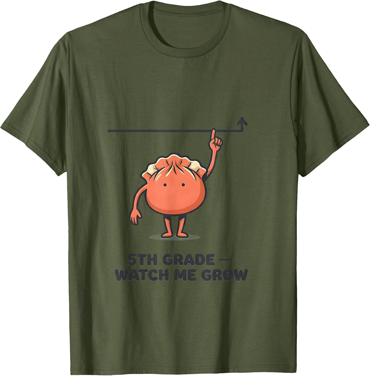 5th Grade Watch Me Grow Cute Dumpling Back to School Girl T-Shirt - Olive Green