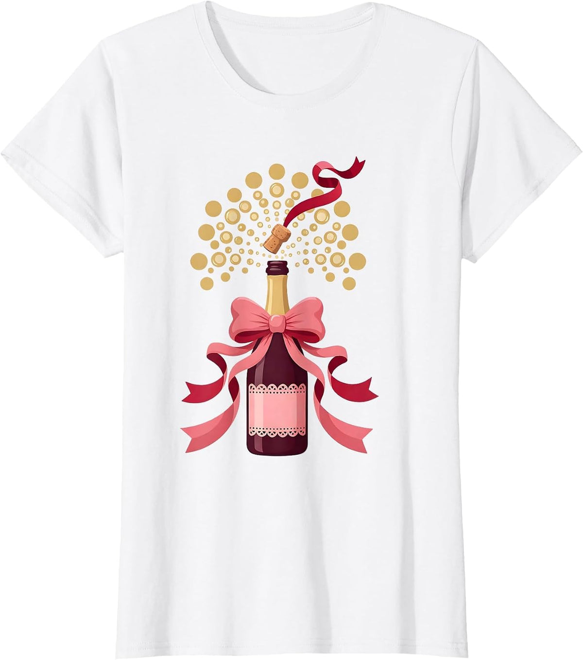 Champagne Bottle Pop Celebration Graphic Tee T-Shirt - White
