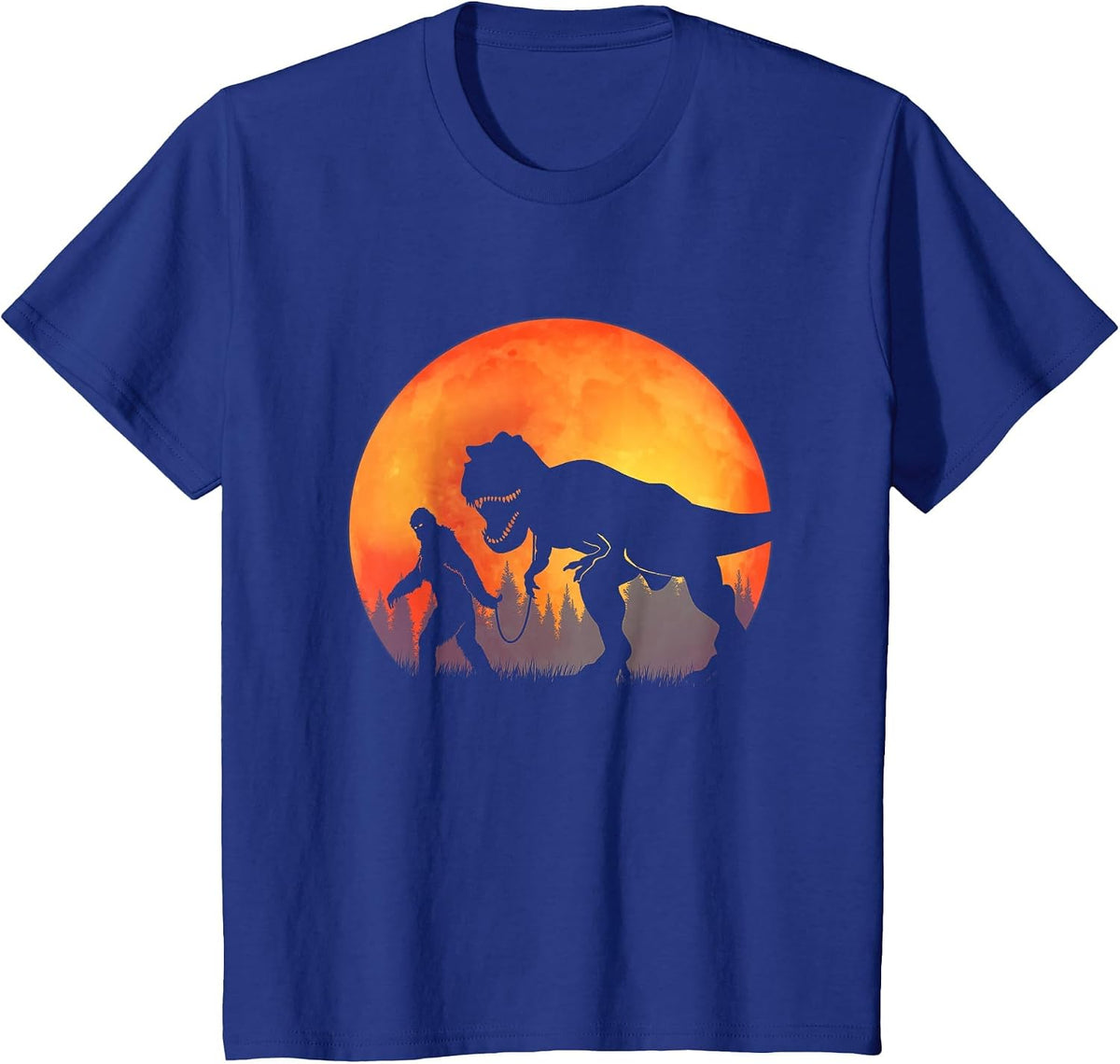 Bigfoot Dinosaurs - Bigfoot and TRex T-Shirt - Royal Blue