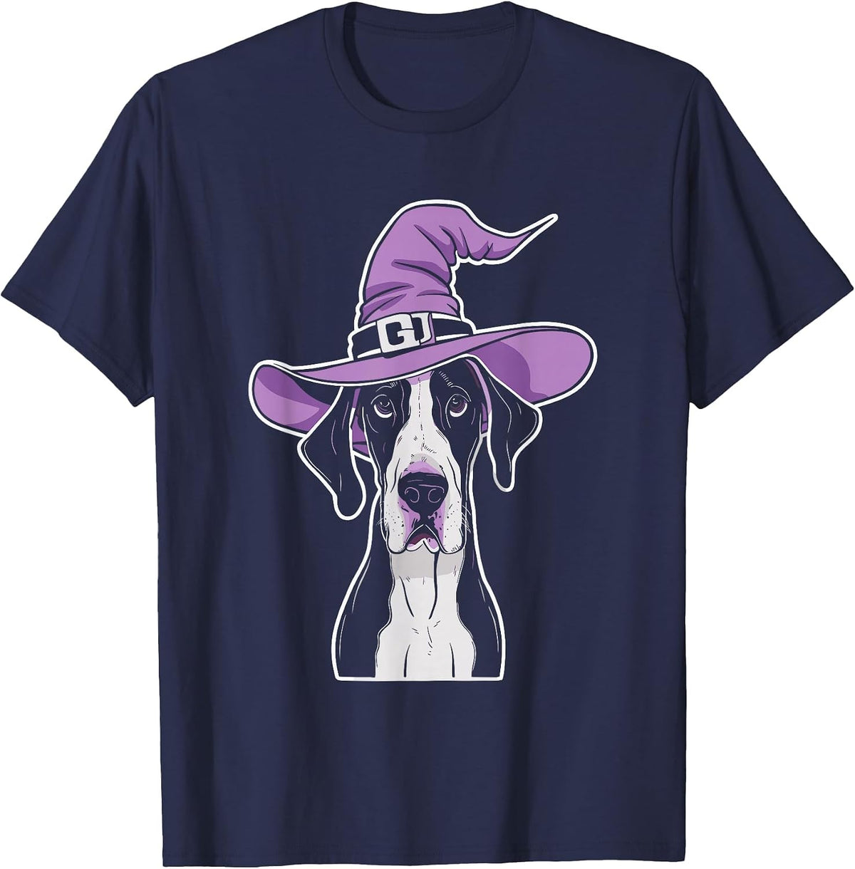 Great Dane Witch Dog Halloween T-Shirt - Navy Blue