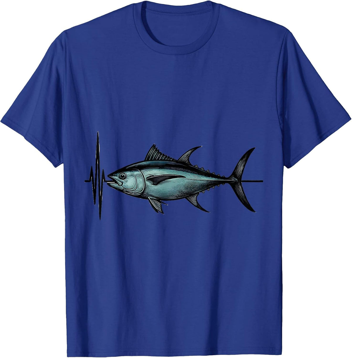 Men's Bluefin Tuna Pulse Line Minimalist Fishing Angler T-Shirt - Royal Blue