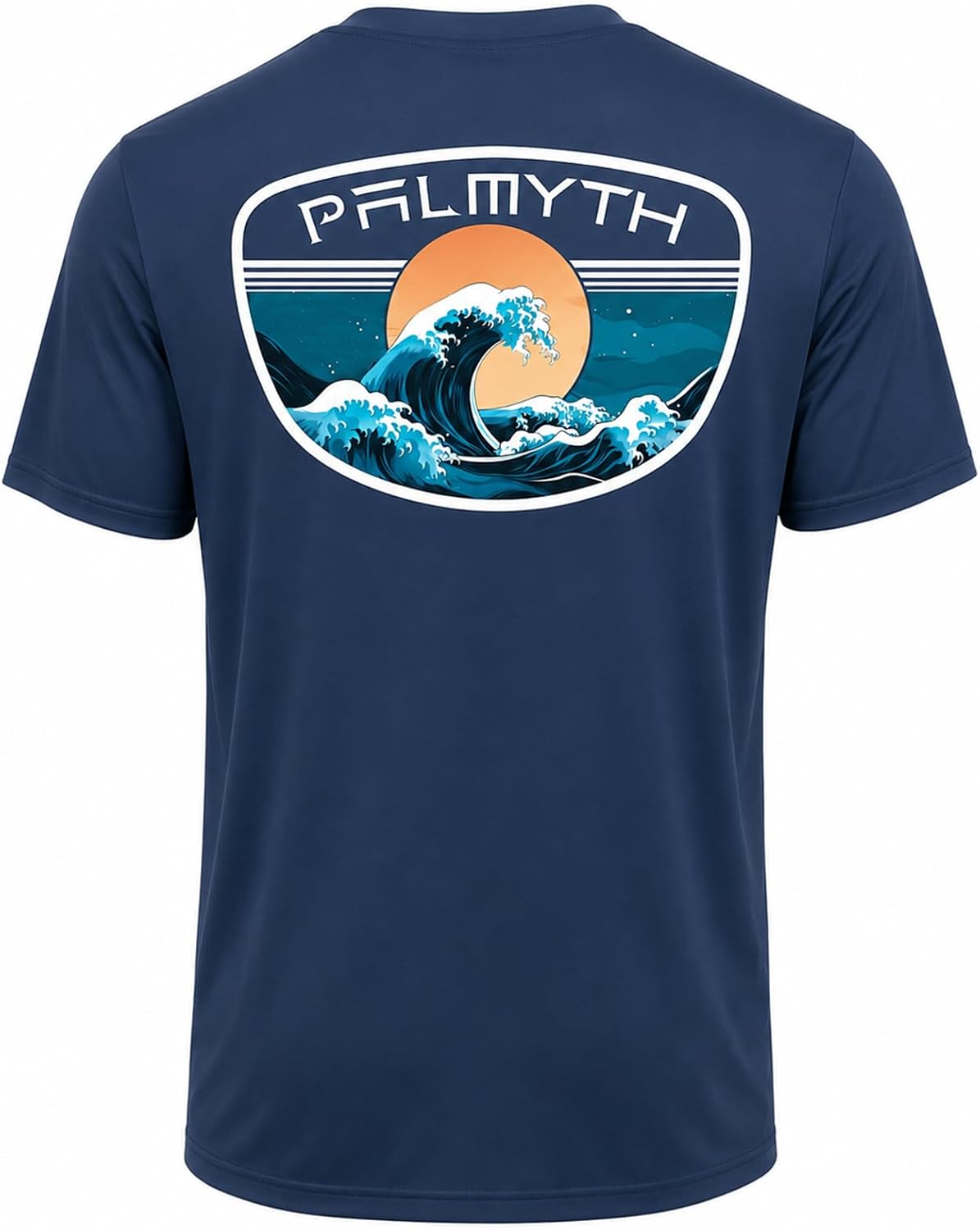 Palmyth Men's Fishing Shirt Short Sleeve Sun Protection UV UPF 50+ T-Shirt - Dark Blue \/ Tidal