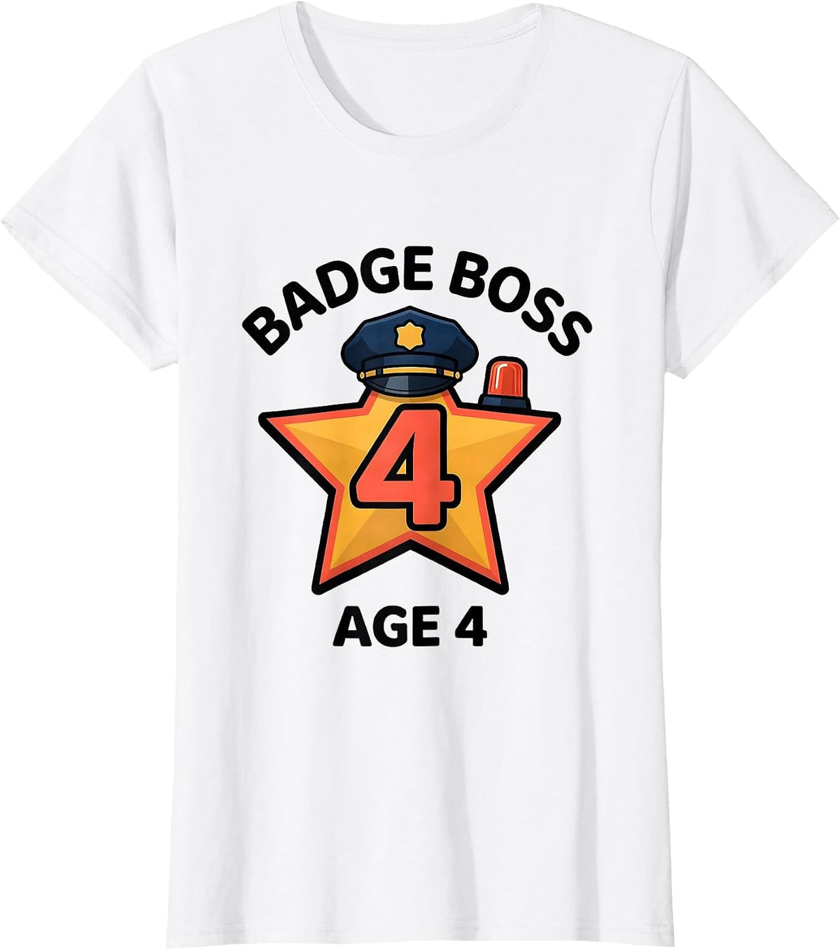 Badge Boss Age 4 Future Police Officer Kids Birthday Party T-Shirt - White