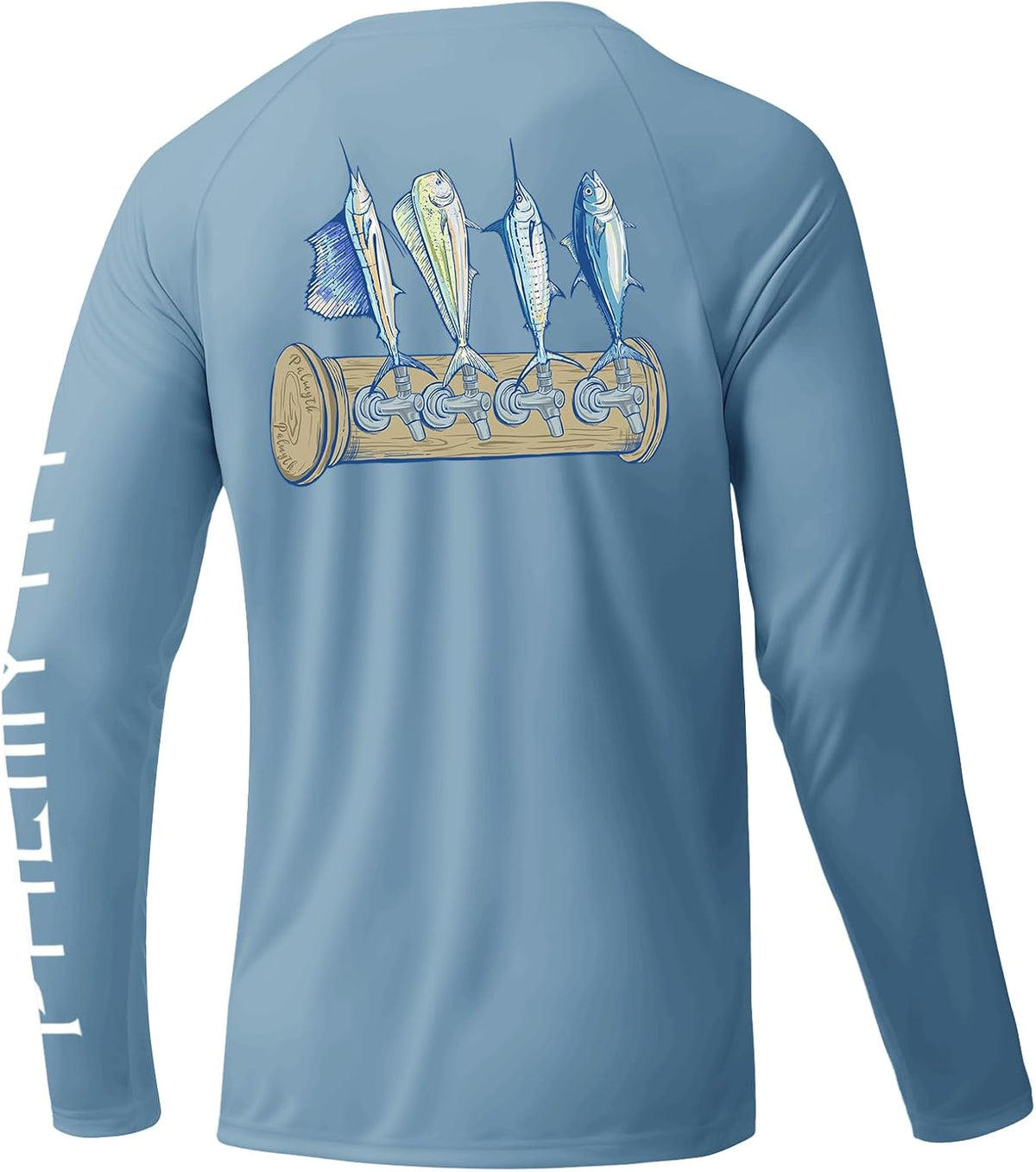 Palmyth Mens Fishing Shirts UPF 50+ Quick-Dry Long Sleeve T-Shirts - Airy Blue \/ Tapped