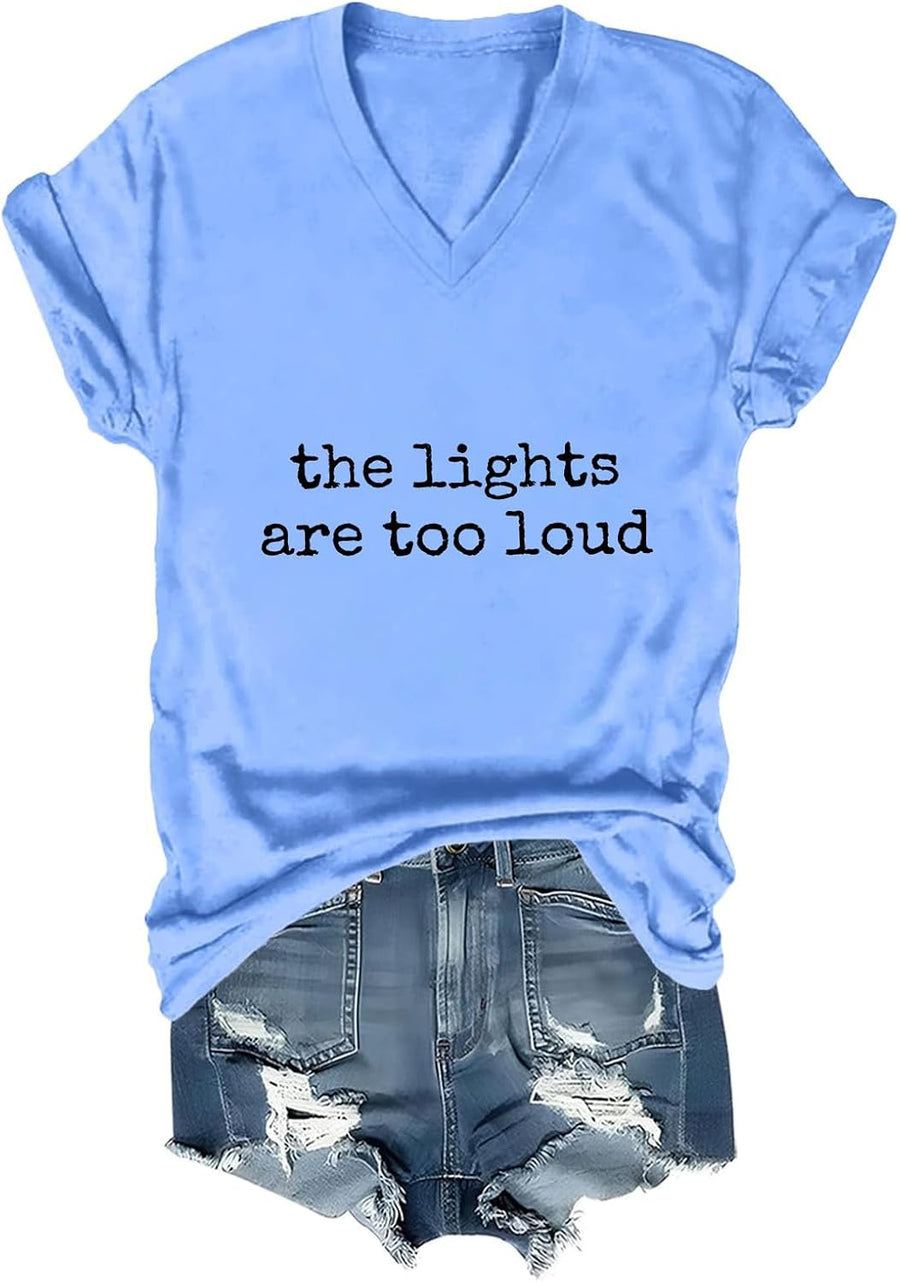 The Lights are Too Loud Shirt Autism ADHD Awareness T-Shirt Mental Health V Neck - Sky Blue
