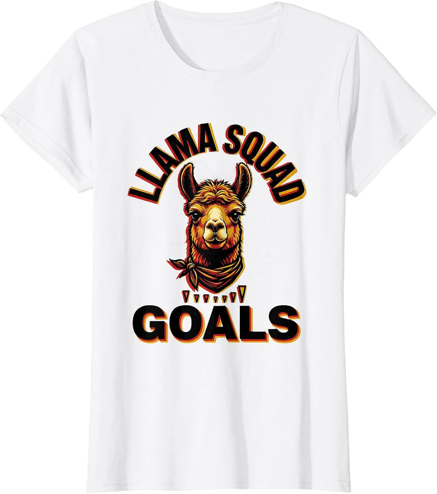 Women's Llama Squad Goals Funny Llama Lover Group Novelty T-Shirt - White