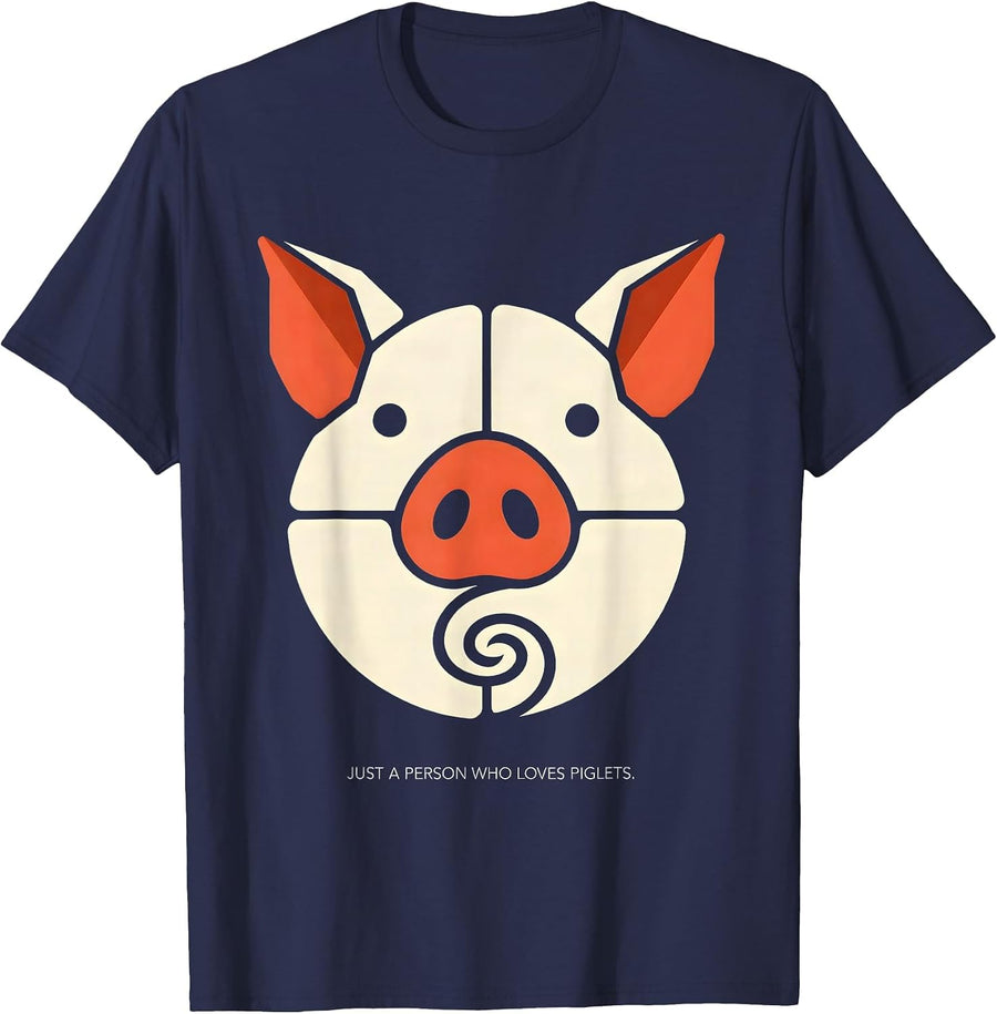 Just A Person Who Loves Piglets Geometric Farm Animal Lover T-Shirt - Navy Blue