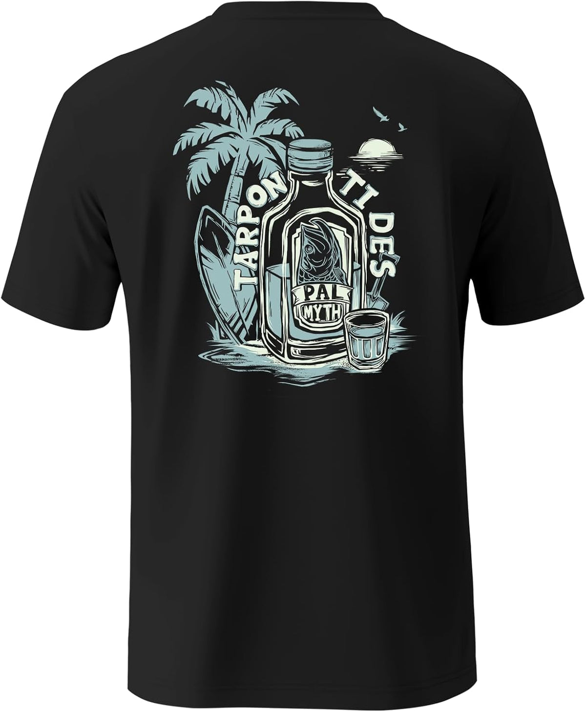 Palmyth Men's Fishing Shirt Short Sleeve T-Shirt Sun Protection UV UPF 50+ - Black \/ Tarpon Tides