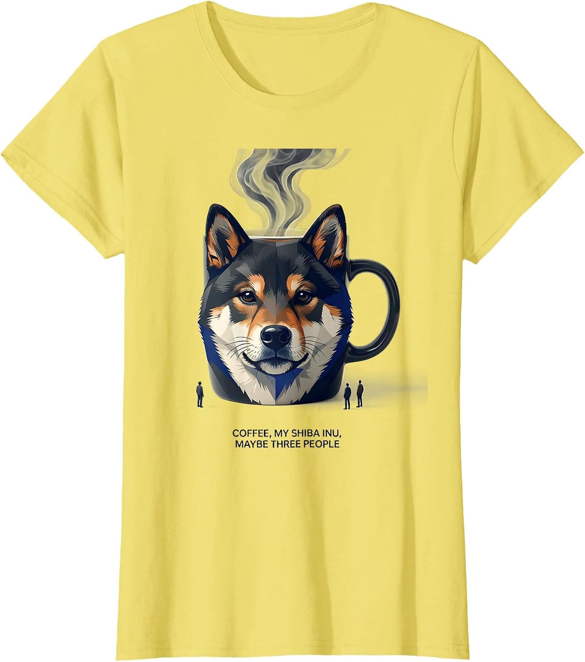 Women's Coffee, My Shiba Inu, Maybe Three People Dog Owner Humor T-Shirt - Lemon Yellow