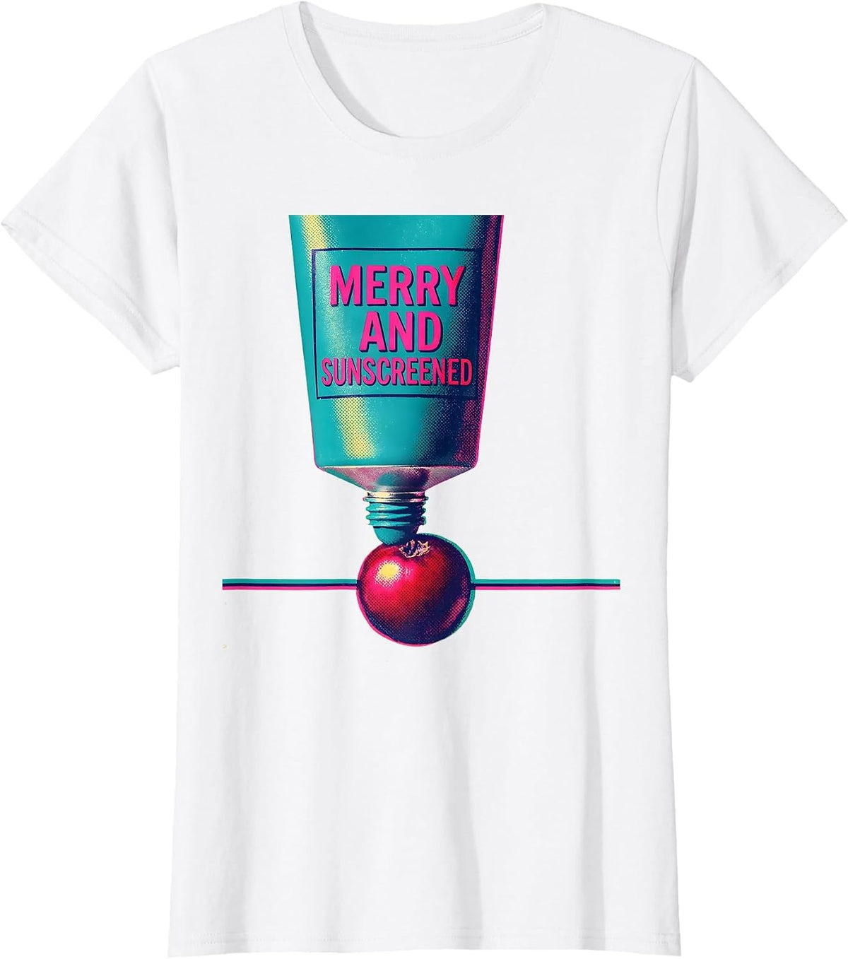 Merry And Sunscreened Risograph Esthetician Dermatology T-Shirt - White