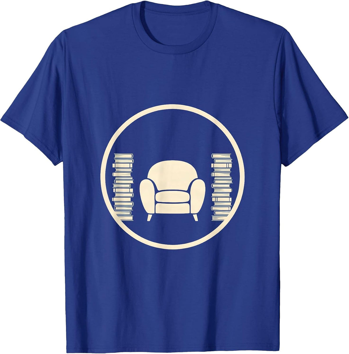 Cozy Armchair Book Piles Support Your Local Library T-Shirt - Royal Blue